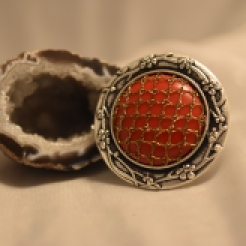 Red & Bronze Bobbin Lace Ring
